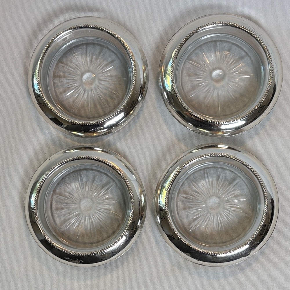 Sterling Silver and Glass Coasters by Frank M. Whiting & Co. - Vintage Set of 4